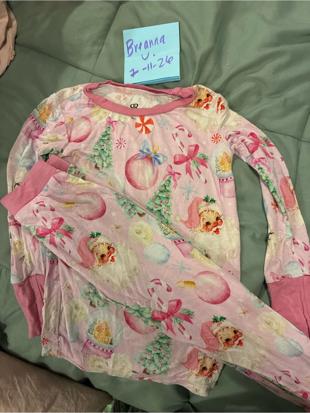 Girls Pink Holiday Pajama Set with Festive Print